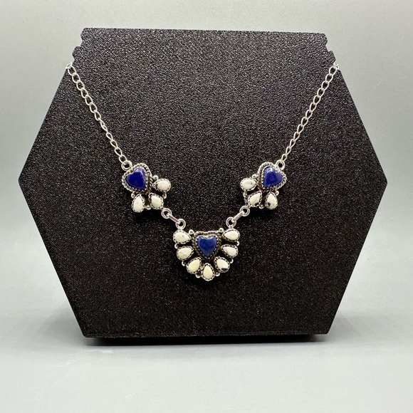 Item #989F- Small Navajo Opal, Lapis or White Buffalo Inlay  💙 White Buffalo Lapis Lazuli Heart-Shaped Sterling Silver 925 Handmade Necklace